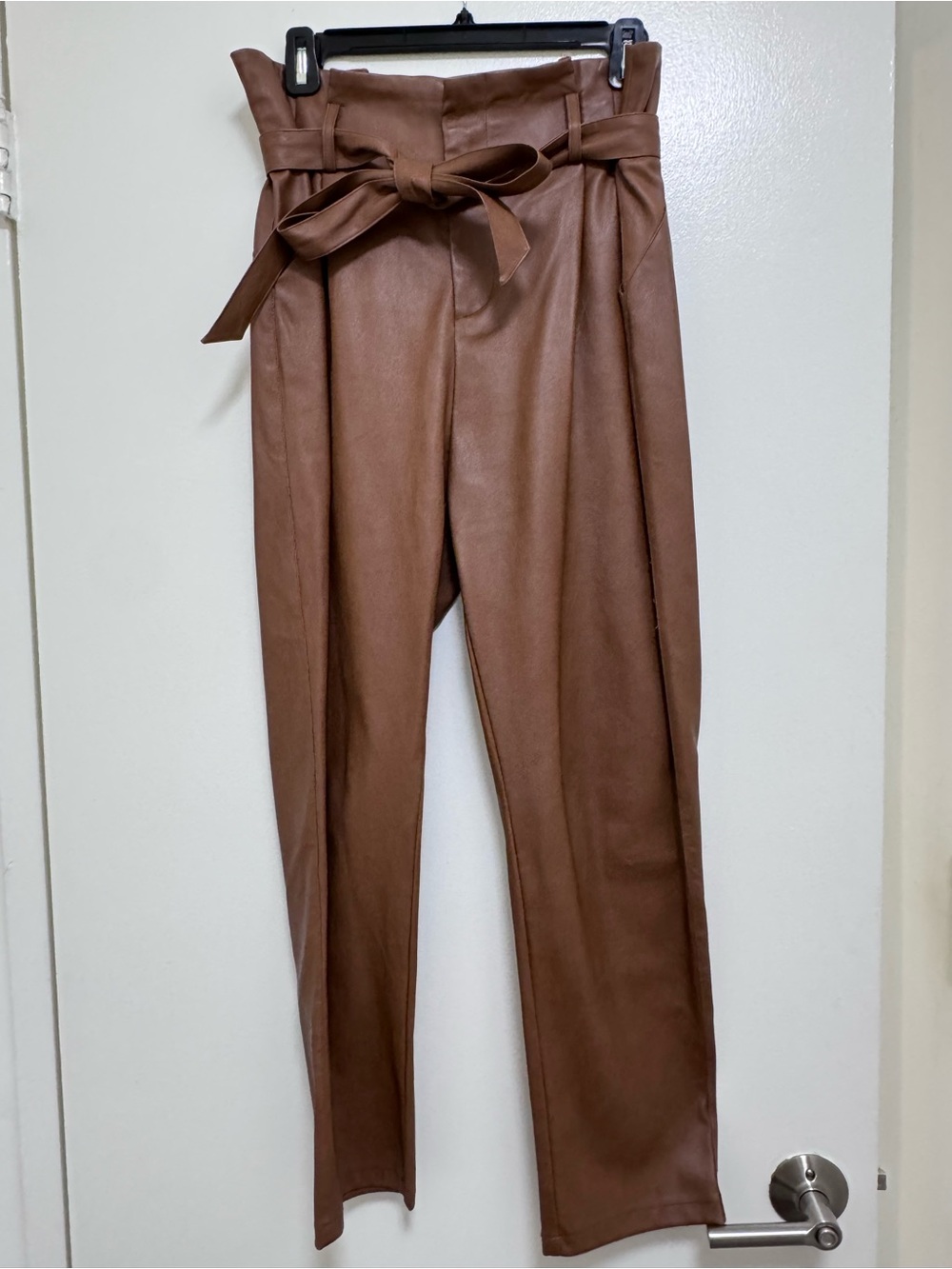 Lucy Paris Paperbag Waist Faux Leather Pants - Camel Brown